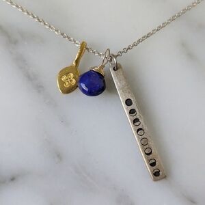 NIB b.u. necklace- Sterling,22k gold vermeil+ lapis lazuli - be you